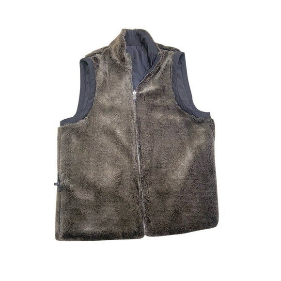 Marc New York reversible taupe brown faux fur black nylon zip up vest sz large - Picture 2 of 10
